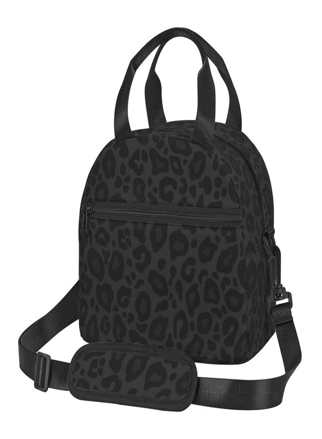 Perinsto Black Leopard Print Lunch Bag Reusable Insulated Lunch Tote Bag Lunchbox Container With Adjustable Shoulder Strap For Office Work School Picnic Travel - Image 1
